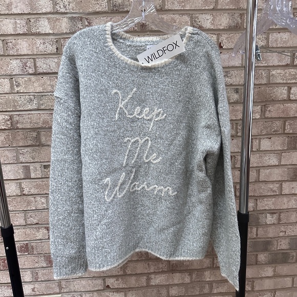 NEW Wildfox Keep Me Warm Gray and White Alpaca Sweater - Women's Medium - Picture 1 of 7